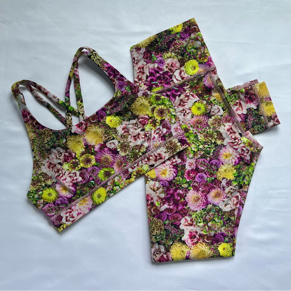 Lululemon Set WU Legging & Matching Energy Bra Inflorescent Multi Floral Print